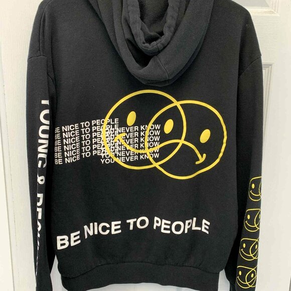 Young & Reckless "Be Nice To People" Hoodie Sweatshirt - Black/Yellow - Sz.L - Picture 2 of 5
